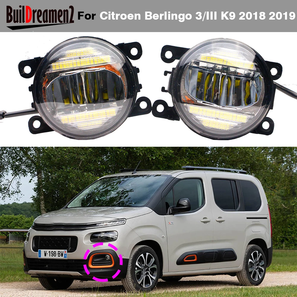 2IN1 Design Car Canbus LED Fog Light Assembly + DRL Daylight For Citroen Berlingo 3/III K9 2018 2019 2020 2021 2022 2023