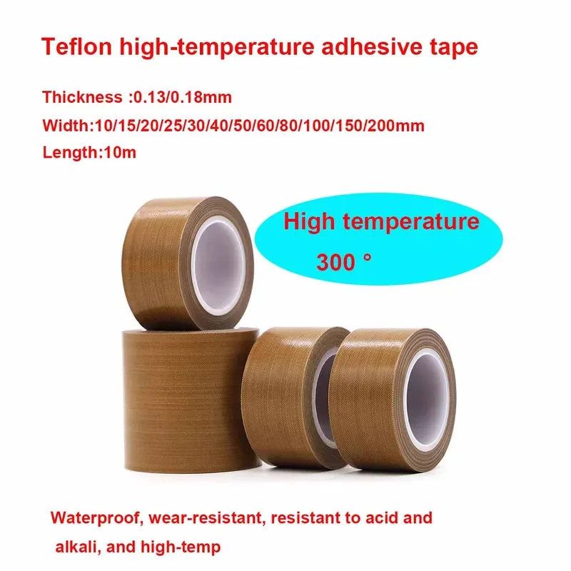 10M PTFE High Temperature Resistance Tape 300 Degrees Heat Insulation Adhesive Cloth 0.13mm 0.18mm