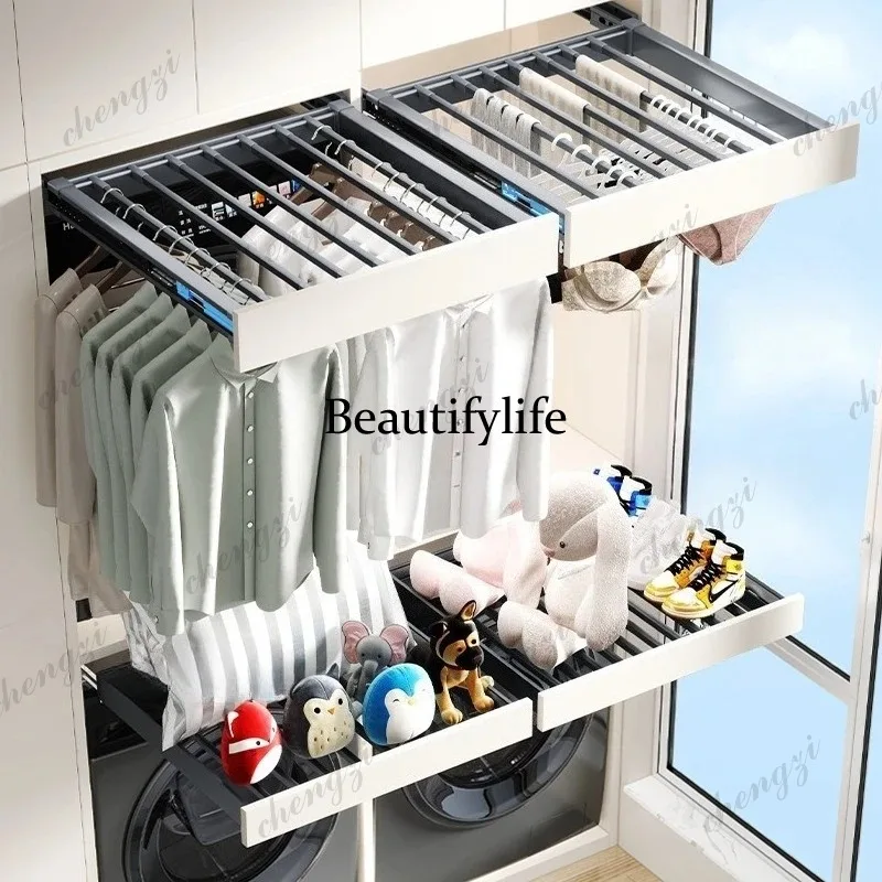 

Retractable Pull-out Clothes Drying Rack Adjustable Rebound Clothes Hanger Balcony Cabinet Above Invisible Storage Drying Racks