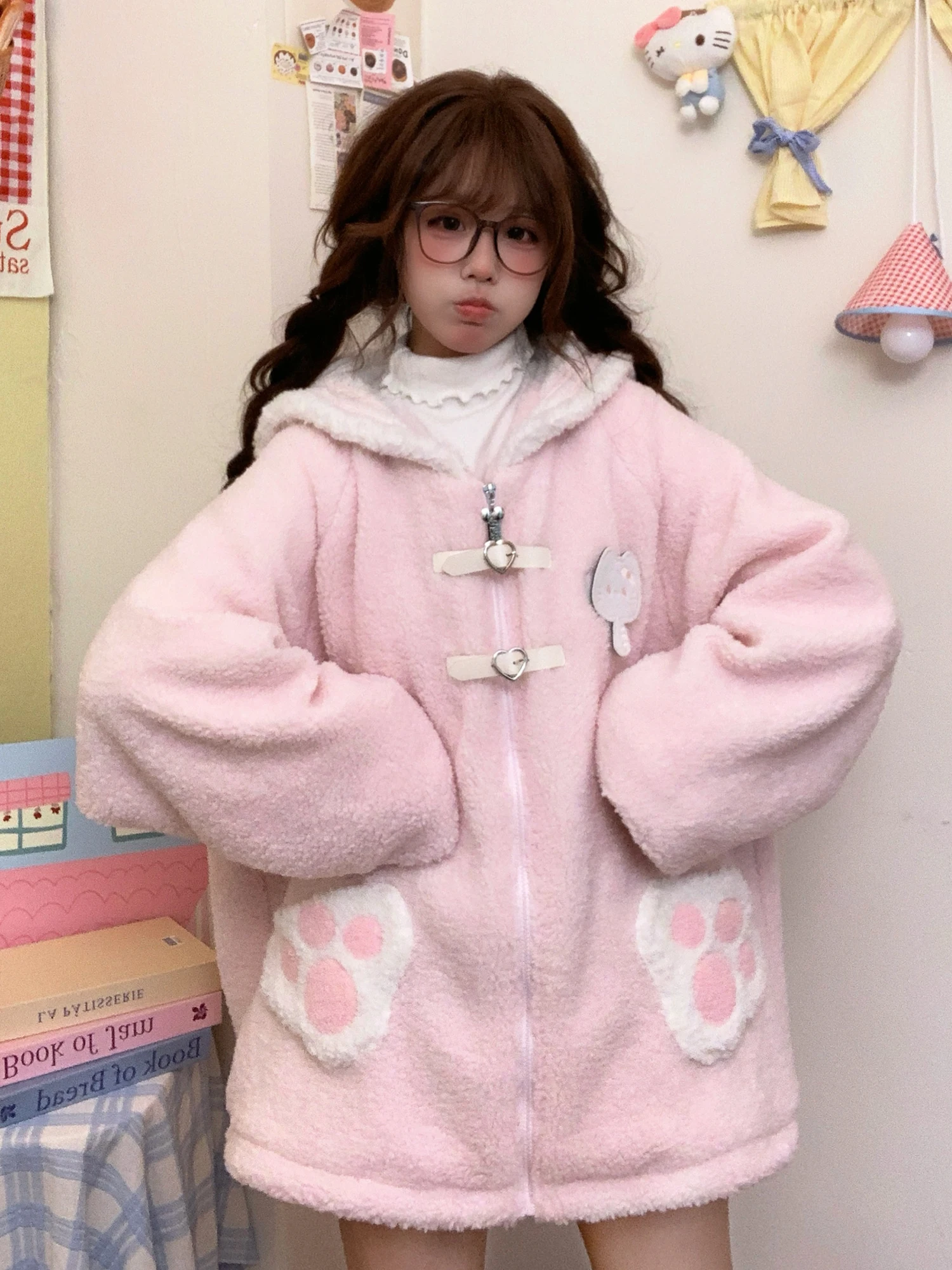 

Cute TUDOU Potato Navy Collar Lamb Velvet Cotton Jaet Women Loose New 2025 Pink Cotton Coat Sweet Japanese Sle