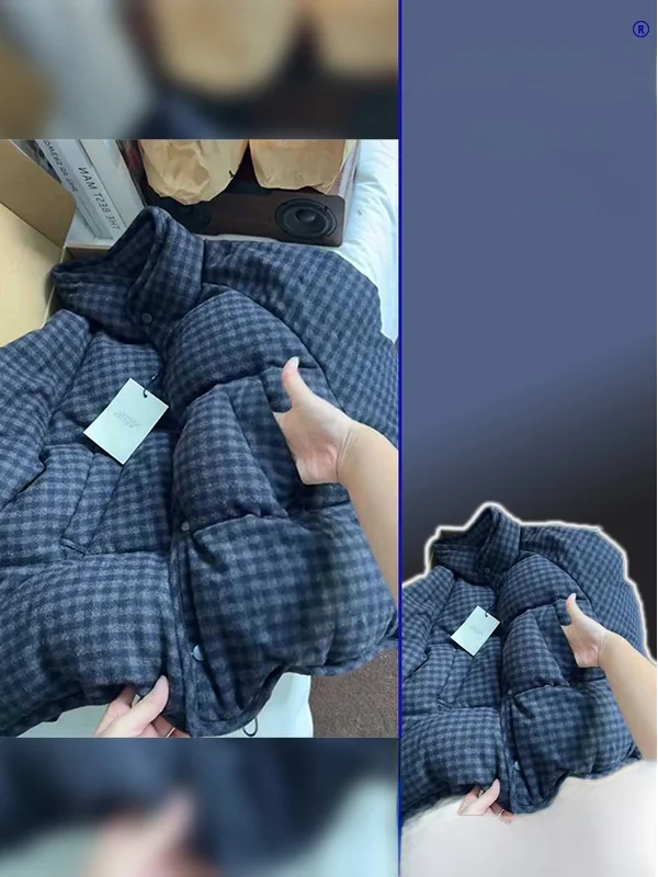 

Утепленная теплая хлопковая куртка в клетку с воротником-стойкой для полных женщин, зимняя свободная модель, визуально стройнящая фигуру