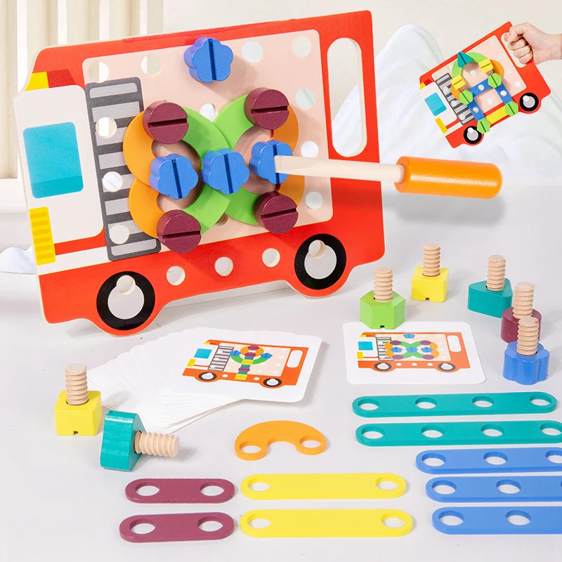 Juguete de desmontaje de tuercas y tornillos de madera para niños, rompecabezas con forma Montessori, juguetes educativos de clasificación de colores, juego de habilidades motoras finas