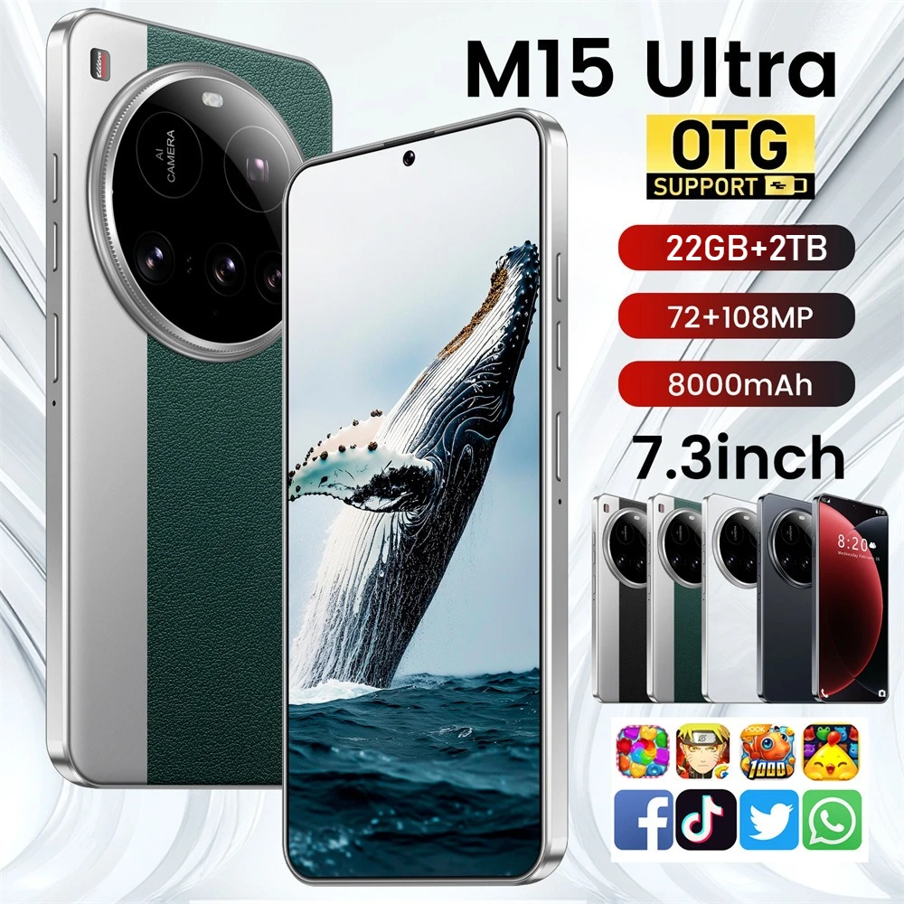 2025 M15 tlphones mobiles Ultra originaux 7.3 pouces Smartphone 4G 5G double SIM tlphone portable Android 14 Version mondiale 8000mAh tlphone portable