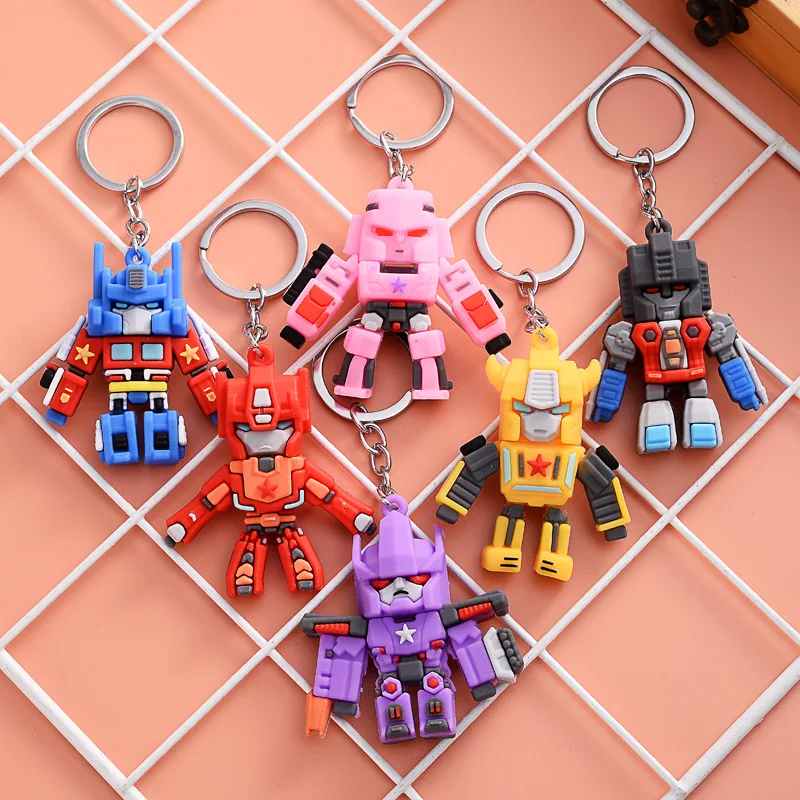 1/6Pcs Set Transformers Keychain Pendant Toys Anime Figures Optimus Prime Bumblebee Car Keychain Boy Girl Cute Cartoon Toy Gift