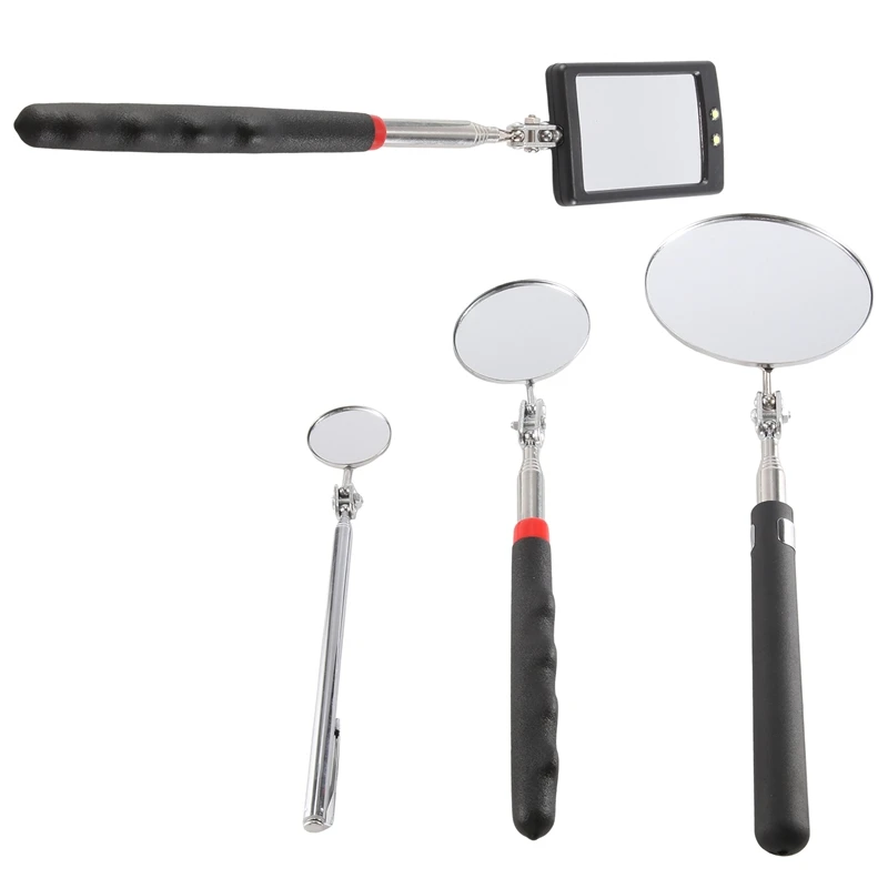 

4 Pcs Telescoping Inspection Mirror LED Lighted Flexible Inspection Mirror Round +Square Mirror Inspection Tool