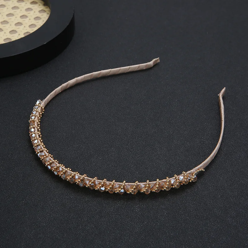 European And American Fashion Rhinestone Bead Winding Hair Band Manual Metal Narrow Hair Band Hair Accessory Woman