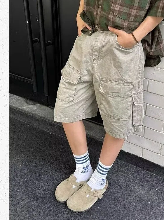 

American Retro High Street Loose Straight Leg Men's Shorts Casual Washed Multi-Pocket Workwear Five-Quarter Pants for Summer