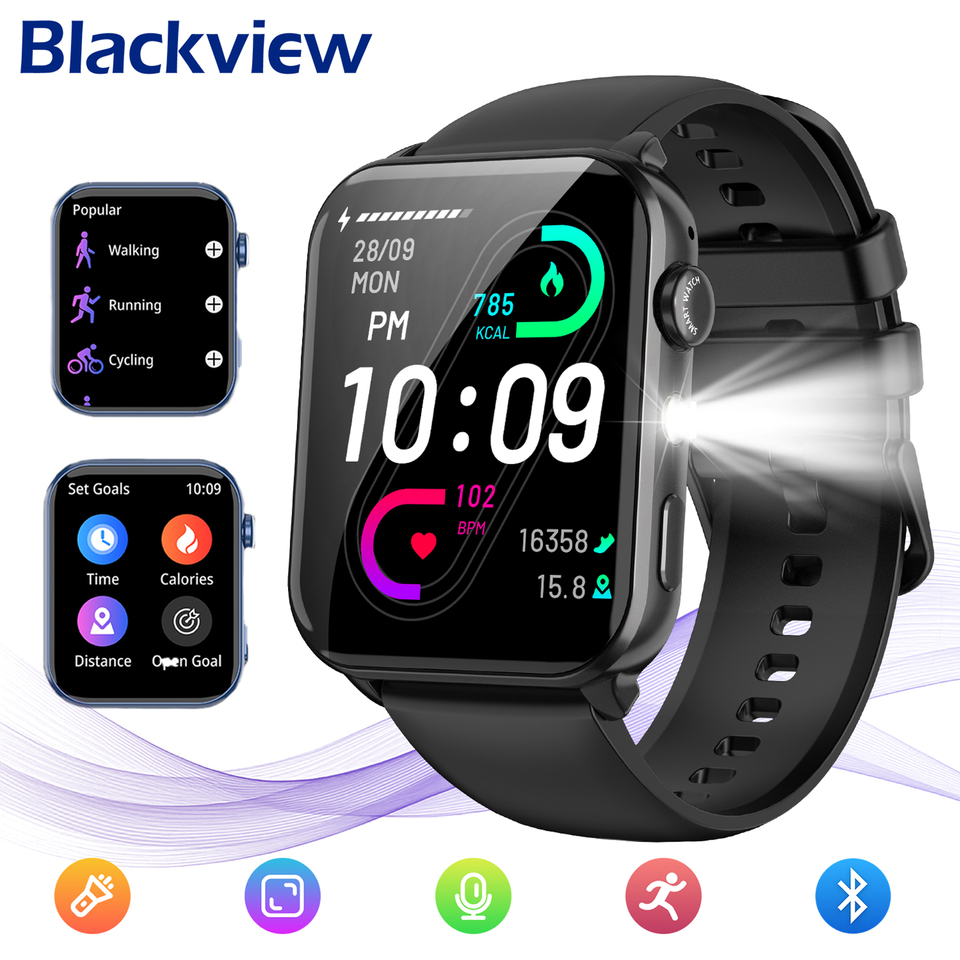  2025 New Blackview R30 Max Smartwatch with LED Flashlight 1.91'' TFT Screen Health Monitor Bluetooth Call Watches for Men Women 