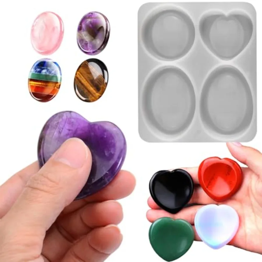 Thumb Worry Stone Resin Molds Crystal Chakras for Epoxy Resin Casting Oval Heart Silicone Molds for Relief Anxiety for Men Wome
