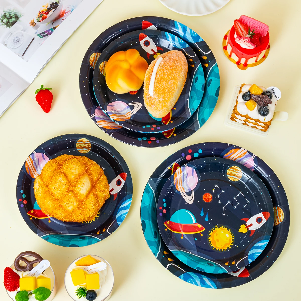 10/25/50pcs Solar System Galaxy Paper Plates Disposable Rocket UFO Plates for Space Themed Kids Birthday Party image 5
