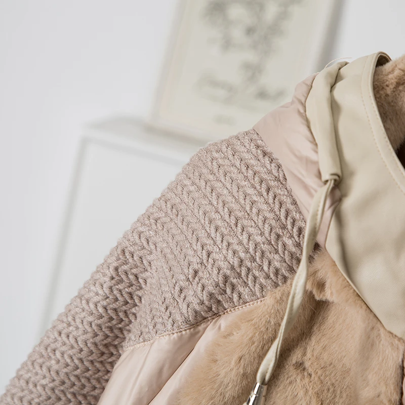 Femmes Thiened Long Sve vers le bas Jaet Zipper fourrure de lapin velours à capuche mi-longue blanc Du vers le bas manteau rembourré hiver extérieur...