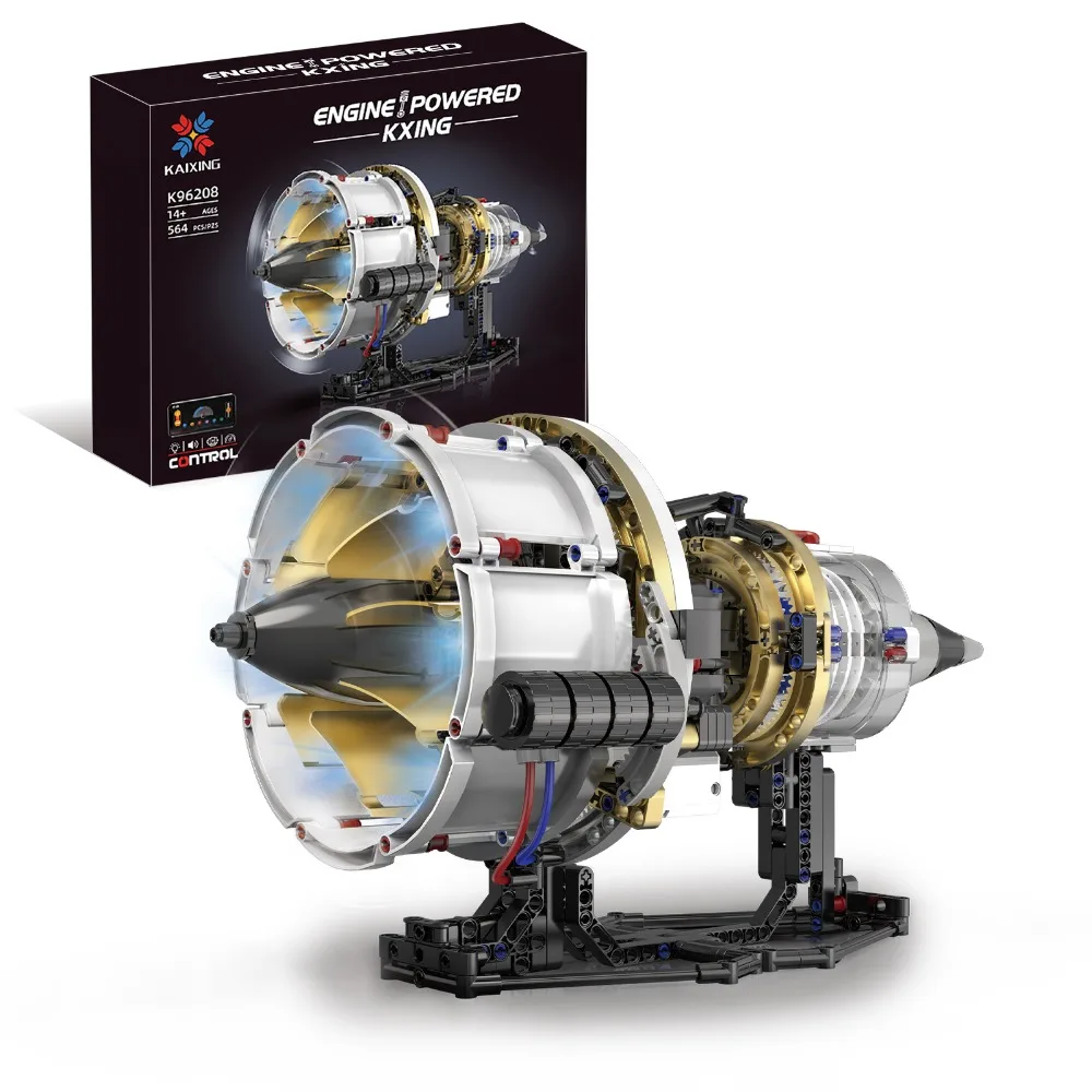 

MOC Aircraft Engine 564PCS Building Set with LED Light APP Control DIY Turbo Jet Model STEM Toy for Teens Adults