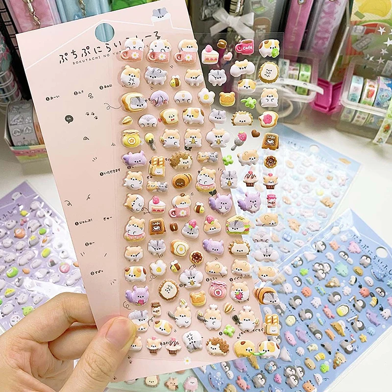 Stiker Puffy 3D hewan lucu stiker Scrapbooking kartun lucu stiker alat tulis DIY seni estetika Deco