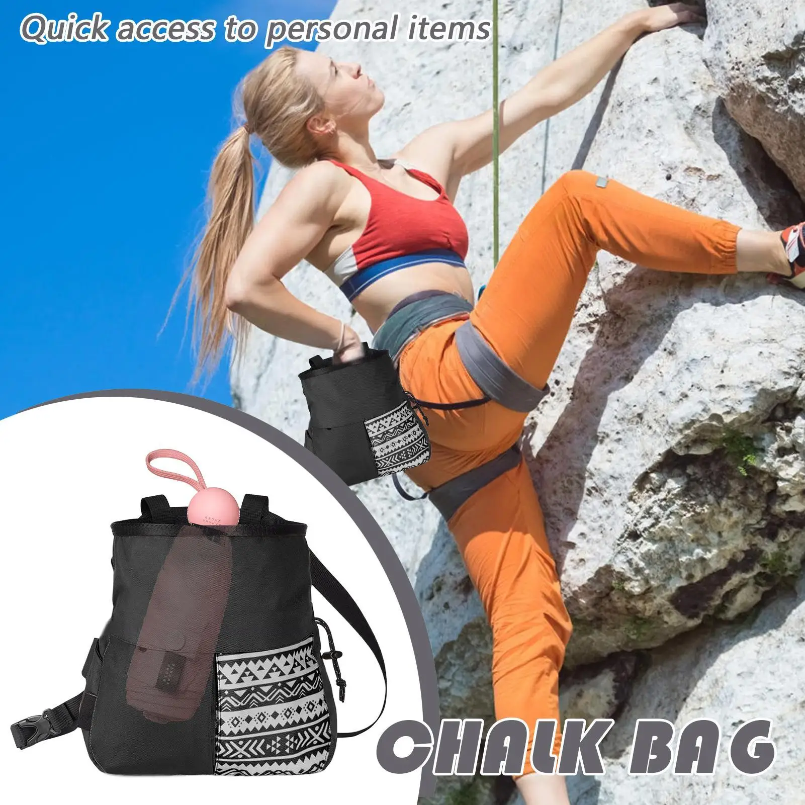Climbing Chalk Bags Climbing Chalk Bucket Wide Opening Leakproof Magnesium Pouch For Outdoor Workout Indoor Lifting Gymnastics