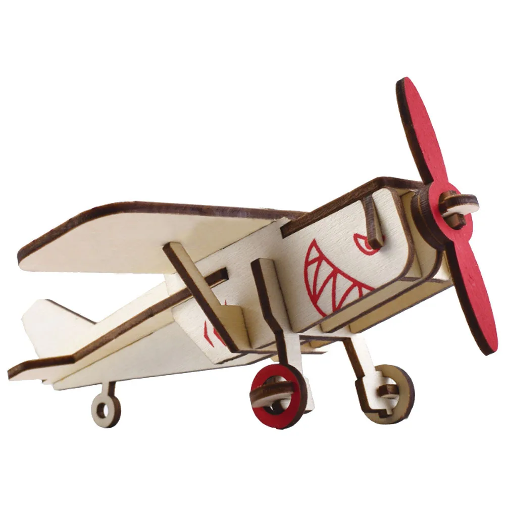 1 Juego de rompecabezas de avión de madera cortada 3D DIY, juego educativo artesanal para niños, mejora la creatividad, decoración de escritorio para el hogar