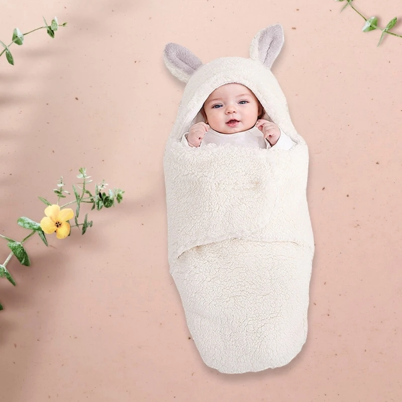 Plush Infant Swaddles Wrap Breathability 600x760mm Animal Ears Designs for Baby Ensures Comfort & Safety During Sleep