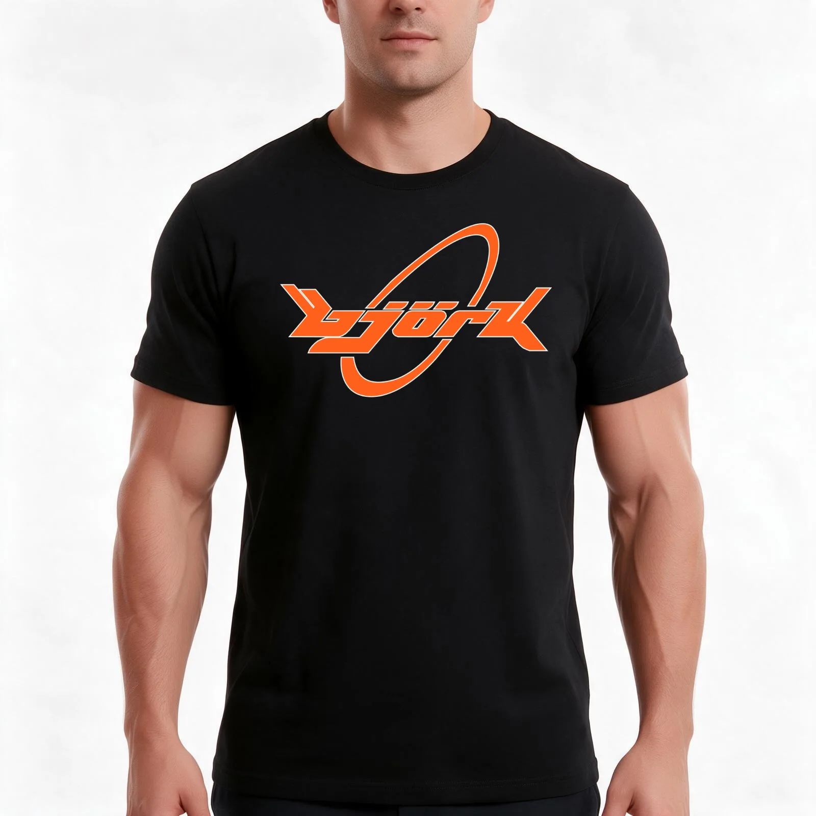 Bjork Debut Vintage Circle Logo (Orange) T-Shirt, Summer Casual Cotton Tee, Oversized Streetwear Tops, Vintage Graphic Print
