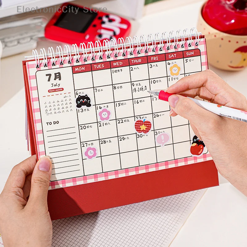 2026 Apple Cat Kalender, Tischkalender, hochwertiger Zeitmanagement-Kalender, Cartoon-Schreibtisch, doppelte Helix-Bindung für das Heimbüro