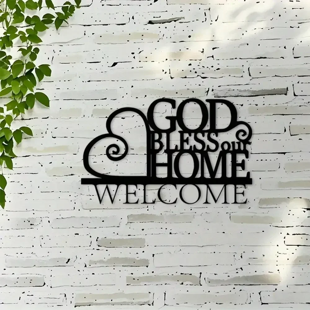 Metal Wall Art God Bless Our Home Heart Rustic Iron Decor Christian Hanging for Living Room Entryway Gift
