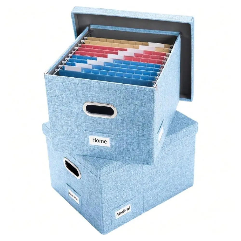 

Organizer Box Set Of 2 Collapsible Drative Linen Filing Storage Hanging File Folders With Lids Office Cabinet Letter Legal Size