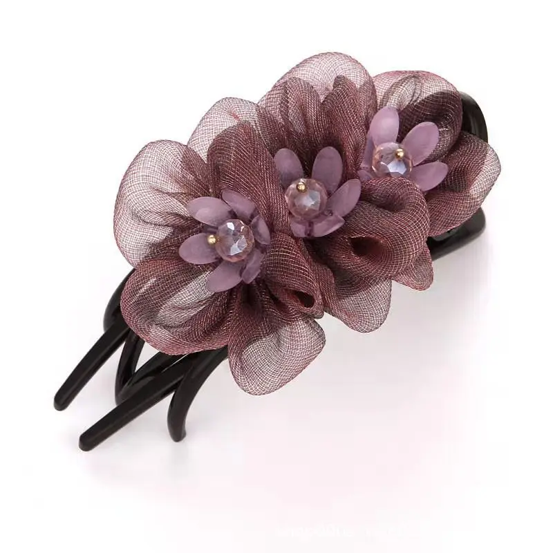 Fashion Silk Yarn Flower Hairpin Hair Accessories For Women Vintage Elegant Duckbill Clip Mom Headwear Jewelry Holiday Gift