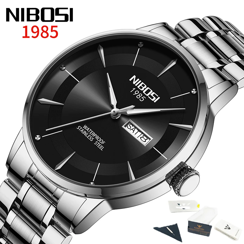 

NIBOSI Luxury Man Wristwatch Waterproof Luminous Chronograph Watch for Men Stainless Steel Men's Quartz Watches reloj hombre