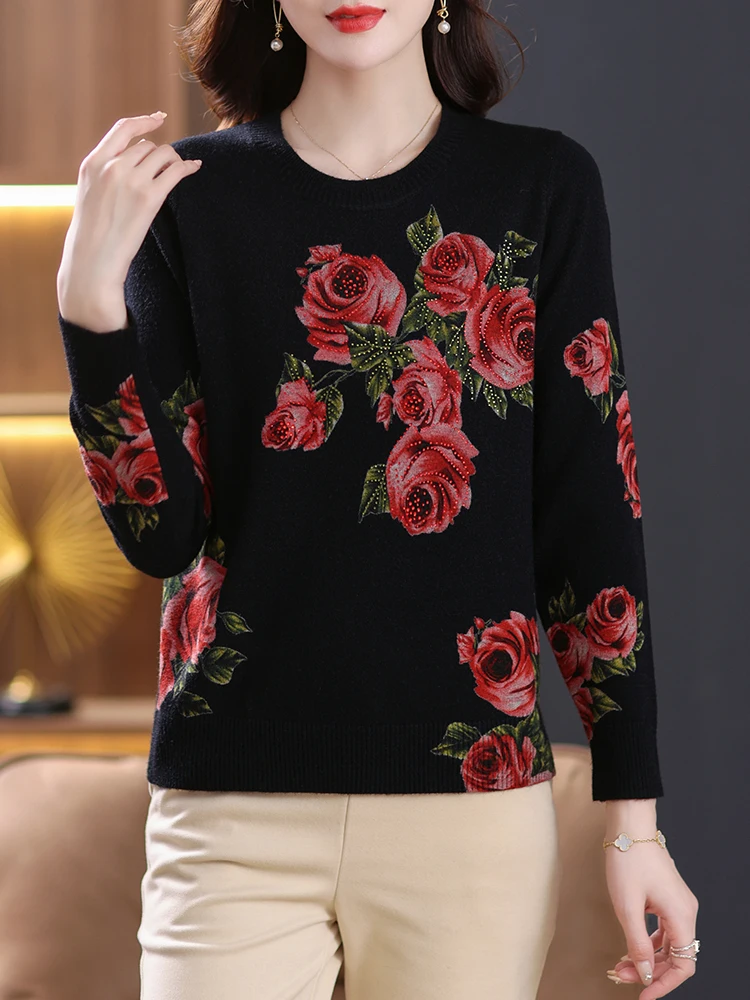 

Floral Print Sweaters Autumn Spring Soft O Neck Knit Pullover Pulls Femme Korean Fashion Casual Jumper Long Sleeve Women Sweater