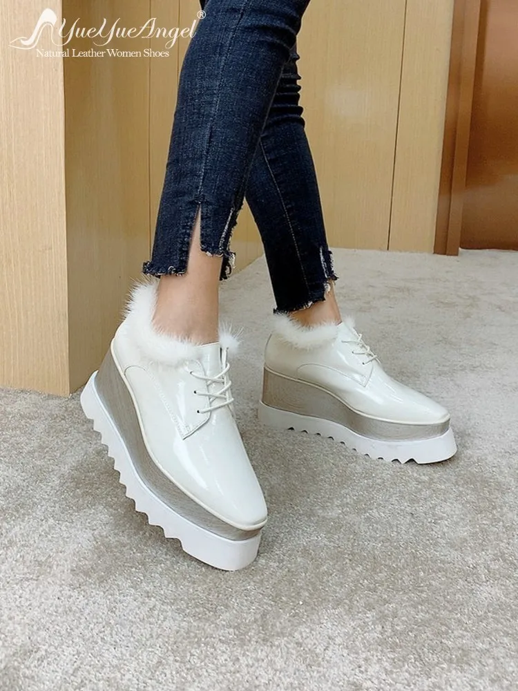 

Fashion Women Versatile Genuine Leather Height Increase Thick Fashion Footwear Lace Up Strap Square Toe Elegant Female New Shoes
