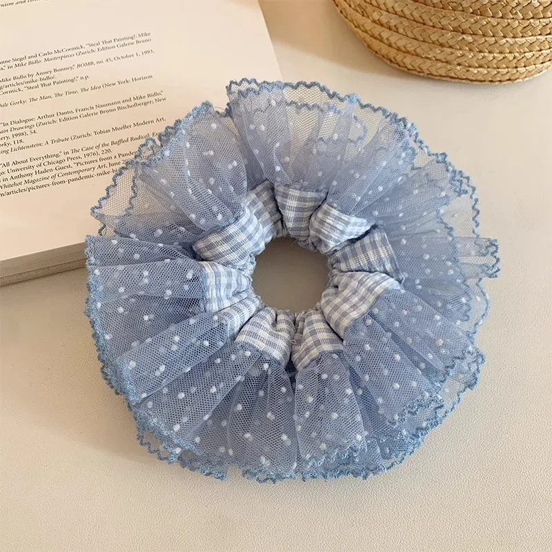 

Korean Blue Lace Hair Scrunchies Polka Dot Large High Elastic Scrunchies Ins Ballet Hair Bands Hair Accessories for Women Girls