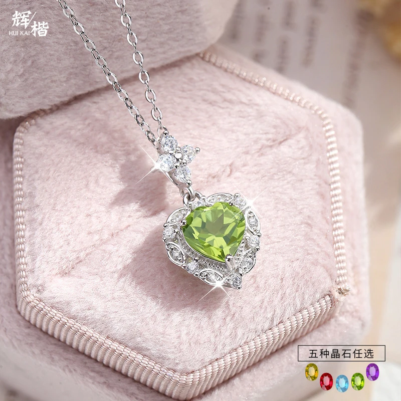 

s925 sterling silver necklace women with natural stone heart pendant clavicle chain