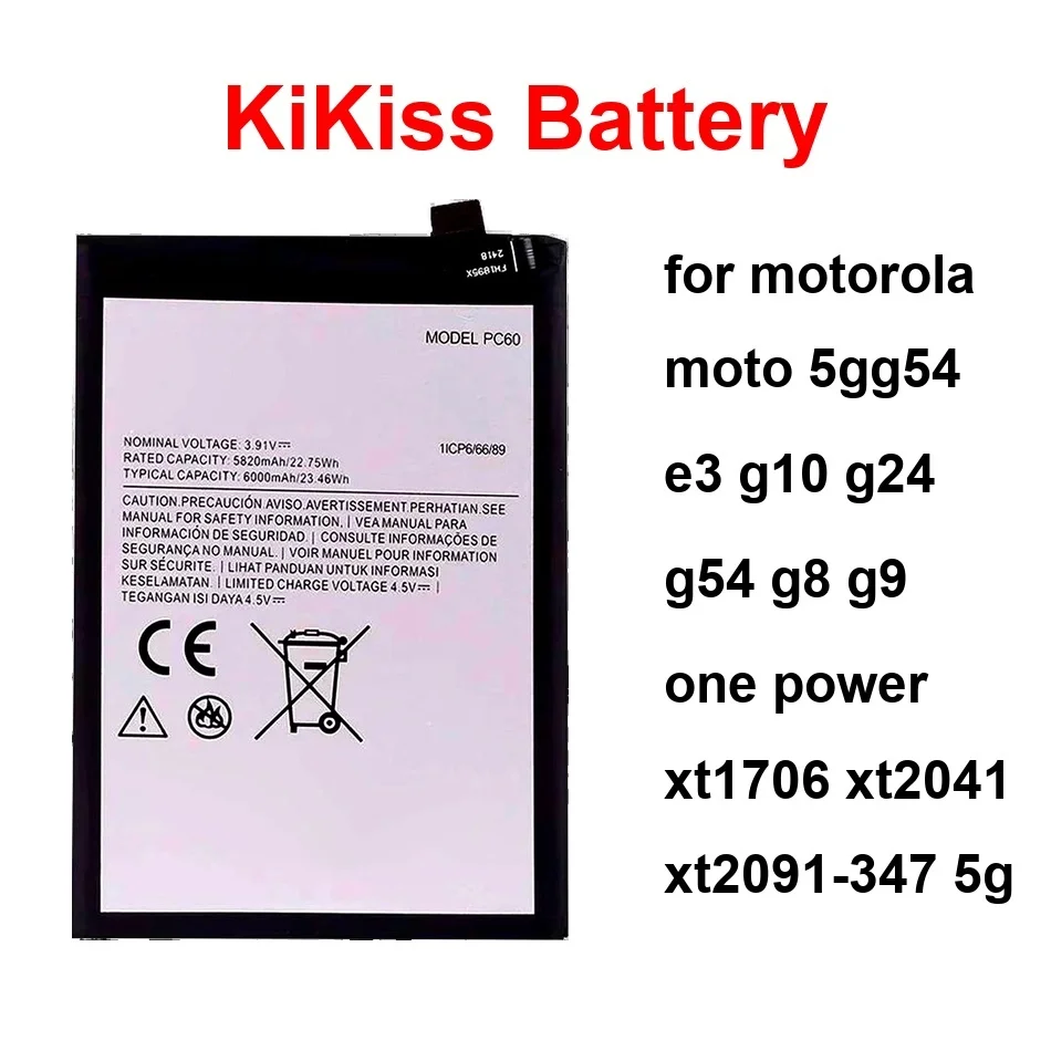 

3500-6000Mah Battery MH60 MC50 GK50 For Motorola Moto 5Gg54 E3 G10 G24 G54 G8 G9 One Power XT1706 XT2041 XT2091-347 5G
