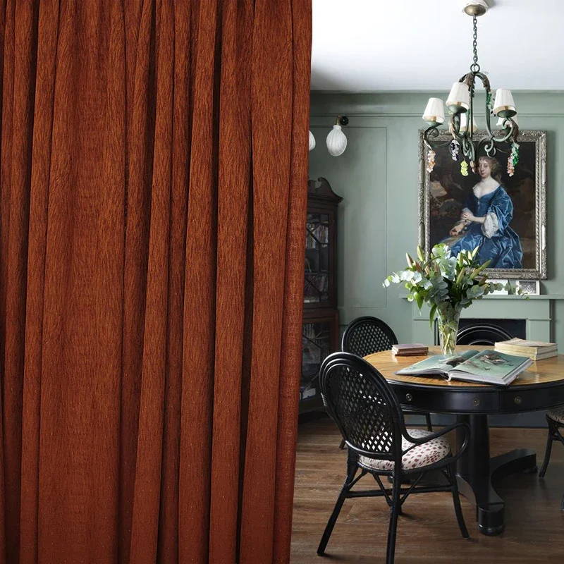 New Dark Orange Texture Jacquard Thickened Blackout Wind Proof Soundproof Curtains for Living Room Bedroom French Window