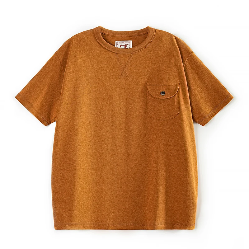 

Retro Japanese Sle ort Sve T-irt Pure Cotton Yarn Proc Heavyweight 240g Basic round Ne ket T-irt