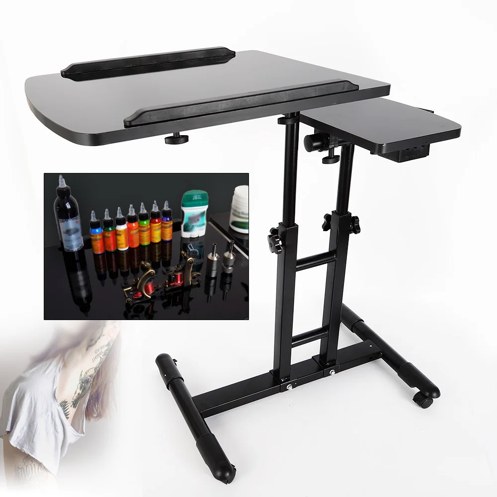 Tattoo Table Station, Adjustable Height and Angle, Dual Workbench Design, 25.2*15.75 Inch Surface, Heavy-Duty Iron Frame for