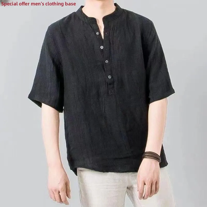 

Мужская морщинистая льняная одежда свободного кроя с воротником-стойкой ort Sve, дышащая хлопковая льняная повседневная летняя модная одежда