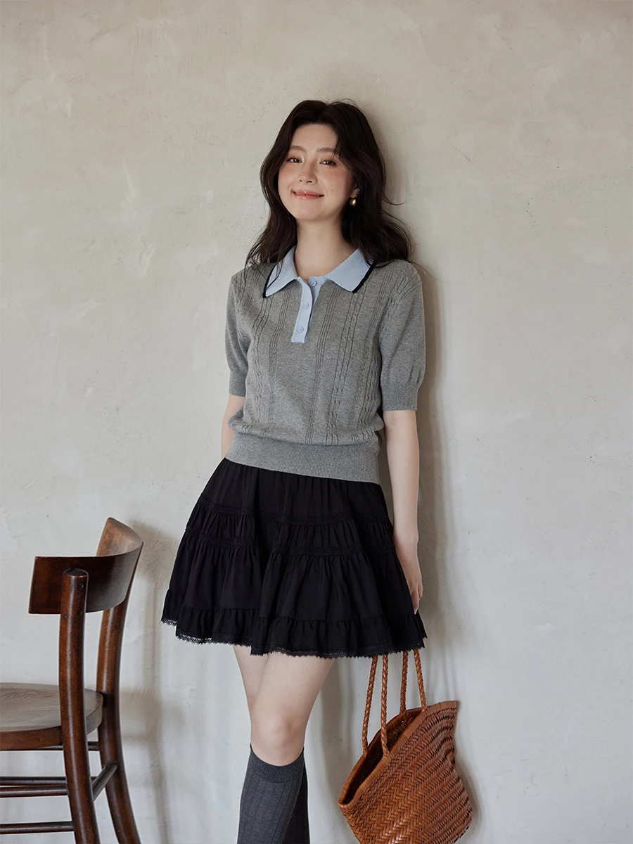 

Ele ey Ne Knitted irt ort Sve Unique Sle Summer New Arrival Women's Faion Commute Sle Regular Fit