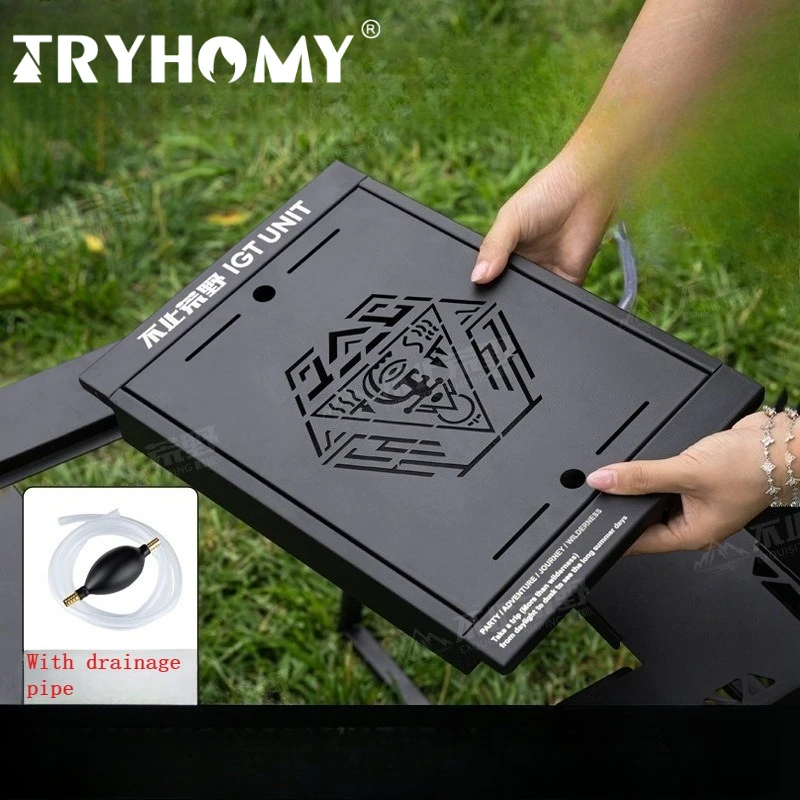 

Поднос для чая Tryhomy IGT (1 шт.) с дренажной трубкой, из углеродистой стали, для кемпинга и пикника, аксессуар для стола IGT, для барбекю