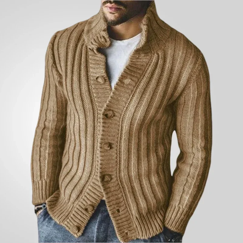 Cardigan da uomo colletto alla coreana maglioni cappotto lavorato a maglia manica intera monopetto maglia solida punto aperto cappotti casual autunno inverno