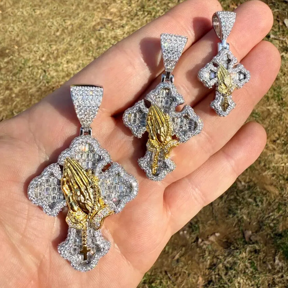 

New Hip Hop Two Tone Cross Zircon Pendant Mens Necklace