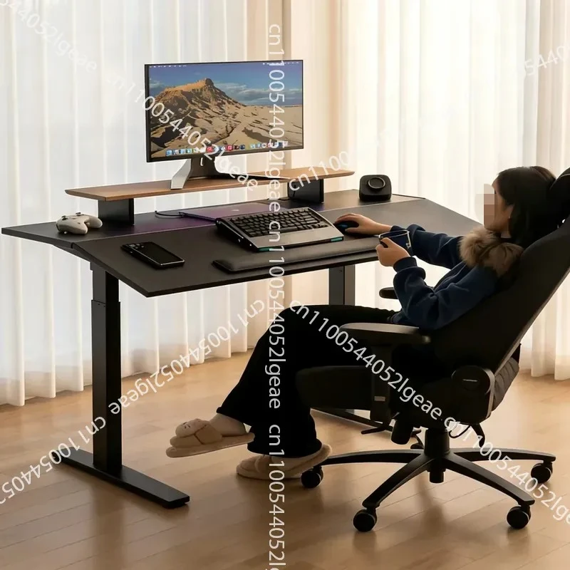 Multifunctional Electric Tilt Height Adjustable Desk with LED Display Stand, Ergonomic Gaming Computer Table and Chair