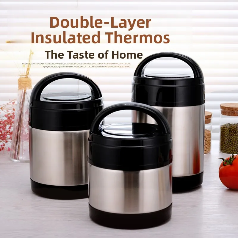 Large Capacity Stainless Steel Vacuum Insulated Lunch Box Portable Rice Bucket Adult Student Handheld Pot Three Layers