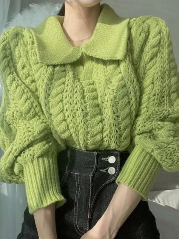 

Thiened Hollow out Sweater Women's Autumn Winter Lazy Sle Outerwear Bright Color Knitted Top Special And Unique irt