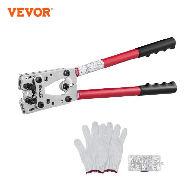 VEVOR 10-1/0AW GBattery Cable Lug Crimping Tool Aluminum Terminal Battery Lug Crimper with 60PCS Aluminum Ring Connectors