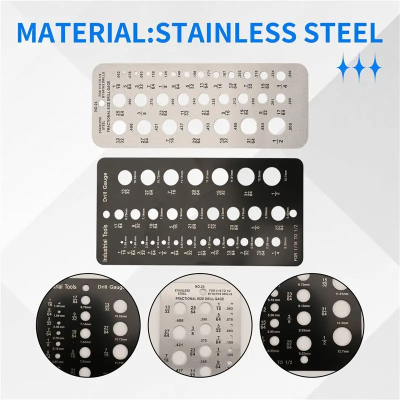 Multifunction Drill Bit Gauge Fractional Drill Bit Size Gauge,29-Holes Metric Size Drill Bit Gauge For 1/16 Inch To 1/2 Inch Dri
