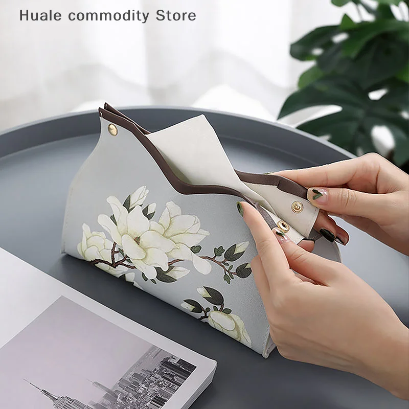 Simple Floral PU Tissue Box Case Retro Car Tissue Container Home Decoration Napkin Holder Desktop Paper Storage Box Pumping Boxs