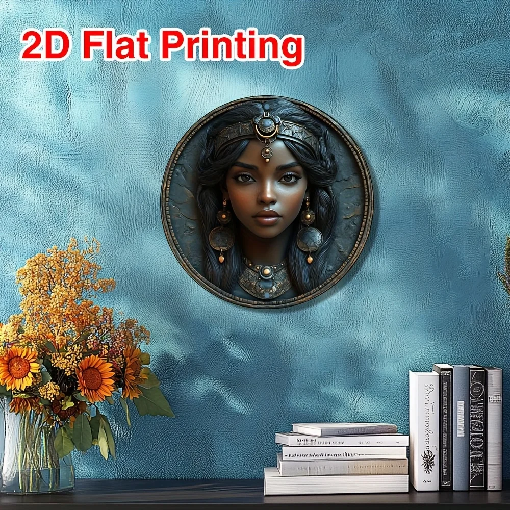 2D Metal Sign Retro Woman Floral Halo Metal Wall Art, 2D 8x8 Inch for Kitchen Cafe Home Office, Ideal Mother Daughter Gift