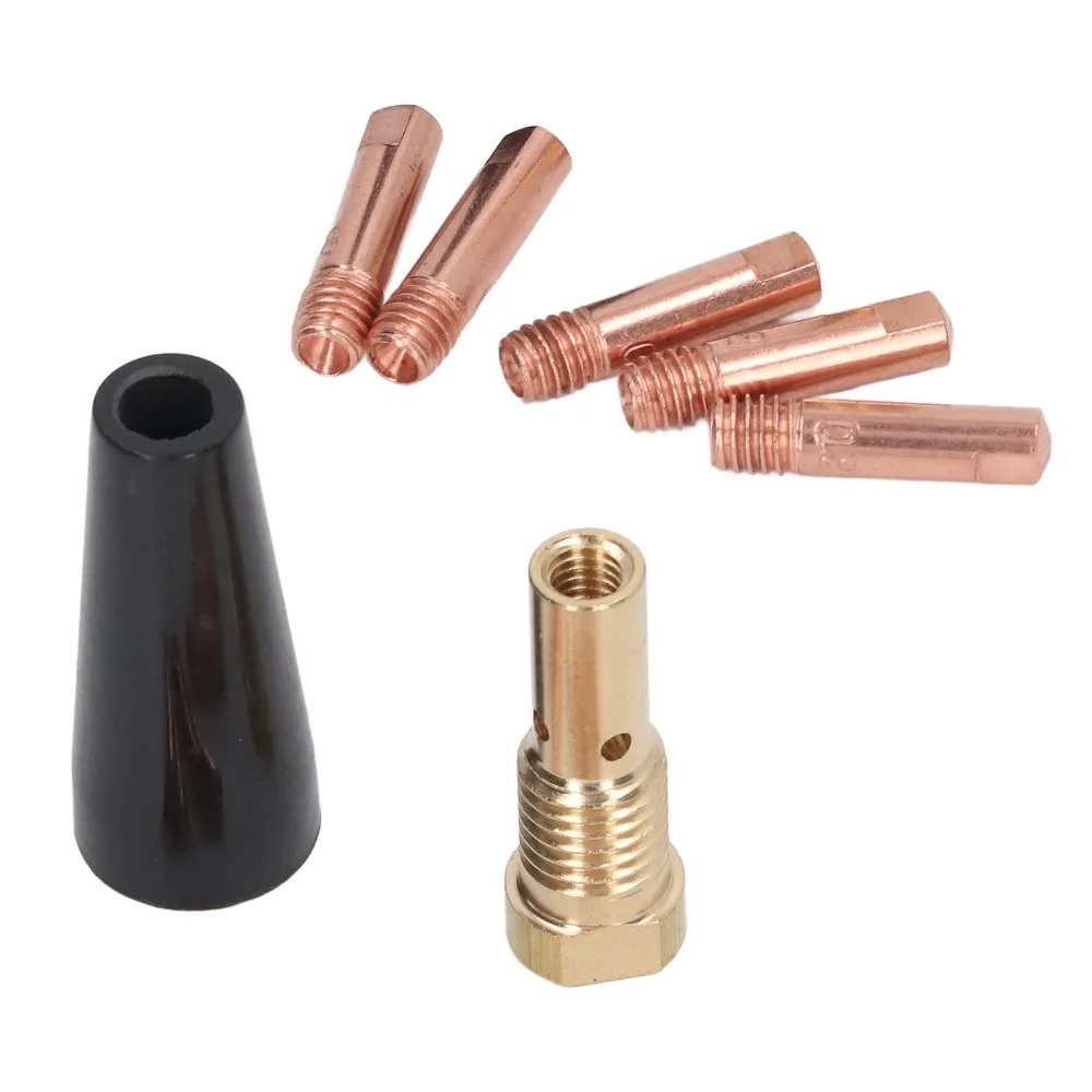 7pcs 7 Piece Set MIG Welding Kit Brass Copper Tip MIG Gun Nozzle Kit Gasless Nozzle Conductive Tip Welding Tip Diffuser