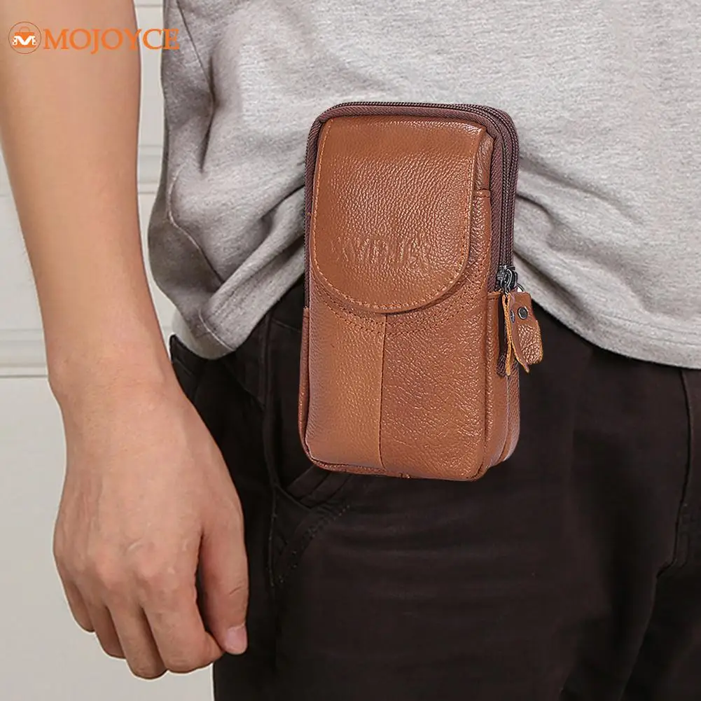 Men Leather Waist Bag Large Capacity Belt Bag Brown Shoulder Bags Crossbody Bags Multi-layer Buckle Mobile Phone Bag Bum Pouch