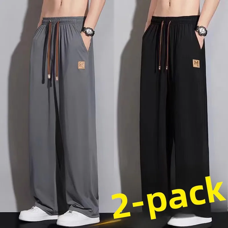 

Summer Thin Ice Silk Straight Leg Loose Fit Sports Pants Casual Trousers Trendy Brand Youth Active Sle Five-Quarter Length