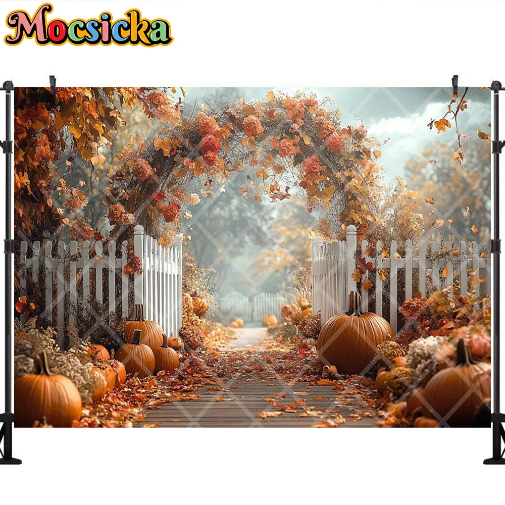 Mocsicka photographie toile de fond automne citrouille feuille d'érable arc décoration enfants automne Portraits Photo fond pour photographie